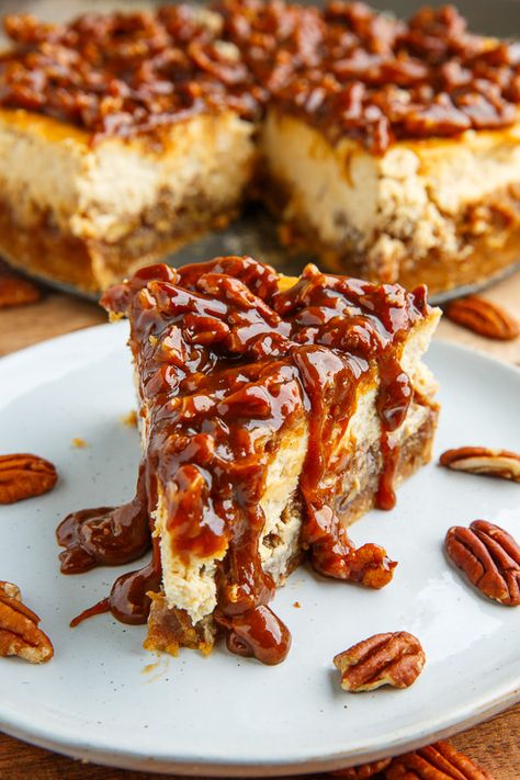 Pecan Pie Cheesecake with Pecan Caramel Sauce