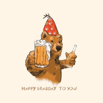 Funny bear drink beer happy bearday to y... | Premium Vector %23Freepik %23vector %23bear %23bear-cartoon %23cartoon-art %23cute-bear Beer Meme, Beer Cartoon, Happy Birthday Beer, Bear Drink, Happy Birthday For Her, Happy Birthday Bear, Beer Memes, Beer Bear, Birthday Beer