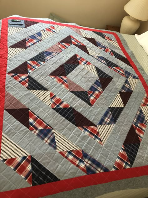 Quilts Made With Mens Shirts, Dress Shirt Quilt Mens, Memory Quilt From Shirts, Plaid Shirt Memory Quilt, Memory Quilt From Mens Shirts, Flannel Shirt Quilt Ideas, Mens Shirt Quilts Ideas, Men’s Dress Shirt Quilt, Mens Shirt Quilt