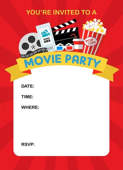 Movie Night Party Invitations, Backyard Movie Night Party, Movie Ticket Invitations, Movie Party Invitations, Cinema Party, Backyard Movie Party, Movie Night Invitations, Movie Invitation, Birthday Party Invitations Free