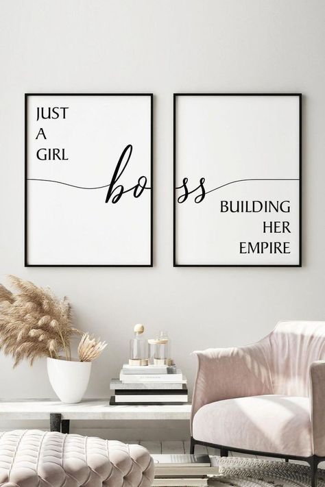 Fashion Studio Wall Art, Aesthetic Wall Frames Ideas, Lounge Wall Art Ideas, Office Frames Ideas, Boujee Office Decor, Aesthetic Frame Ideas, Posters On Wall Bedroom Room Ideas, Fashion Office Interior, Quotes Framed Decor Wall Art