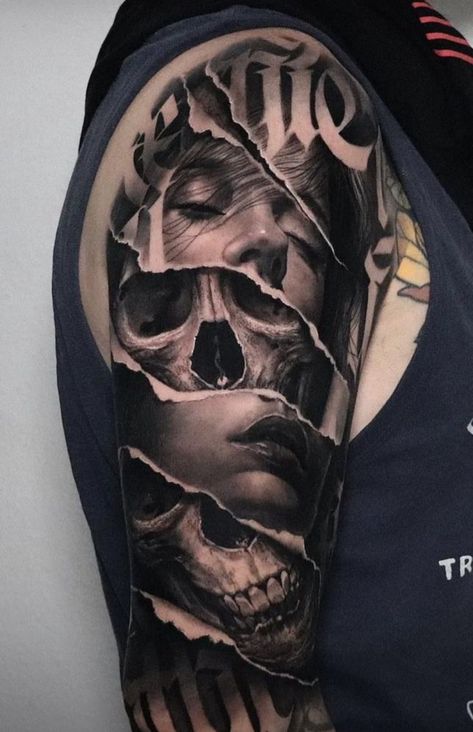 Sketchy Tattoo Ideas, Men Realism Tattoo, Black Realism Tattoo, Good Evil Tattoo, Tattoo Realis, Dark Realism Tattoo Design, Black And Grey Realism Tattoo Design, Surreal Art Tattoo, Realism Sleeve Tattoo