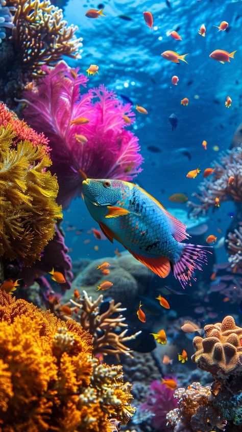 "Underwater #ColorExplosion: A vibrant #parrotfish swims among #vivid coral reefs teeming with #oceanlife in a serene #underwaterworld. #scubadiving #sealife #digitalart #aiphoto #stockcake ⬇️ Download and 📝 Prompt 👉 https://stockcake.com/i/underwater-color-burst_625788_615942" Sea Diving Aesthetic, Underwater Plants Photography, School Of Fish Photography, Ocean Creatures Photography, Under The Sea Pictures, Coral Reef Photography, Coral Underwater, Coral Reef Art, Sea Life Creatures