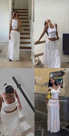 Comfort Summer Outfit, Maxi Flowy Skirt Outfit, Vacation To Greece Outfits, Outfits With Long Flowy Skirts, Long Flowy White Skirt Outfit, Button Down Over Dress Outfit, Outfits For Hot Humid Weather, India Vacation Outfit Ideas, Cute Vacation Outfits Baddie