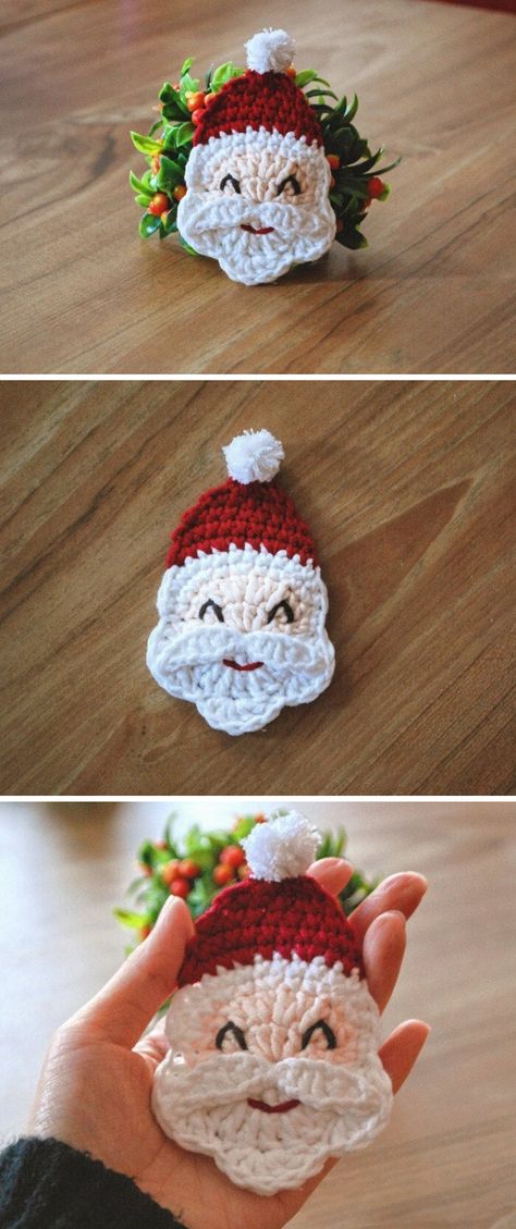 Learn how to crochet a beautiful and rather easy to make - Santa applique.  #crochetsatna #crochetchristmas Crochet Santa Faces Free Patterns, Crochet Santa Face, Crochet Santa Applique Free Pattern, Crochet Applique Patterns Free Christmas, Santa Applique Pattern Free, Christmas Applique Crochet, Christmas Crochet Applique Patterns Free, Santa Crochet Patterns Free, Crochet Christmas Applique Patterns Free