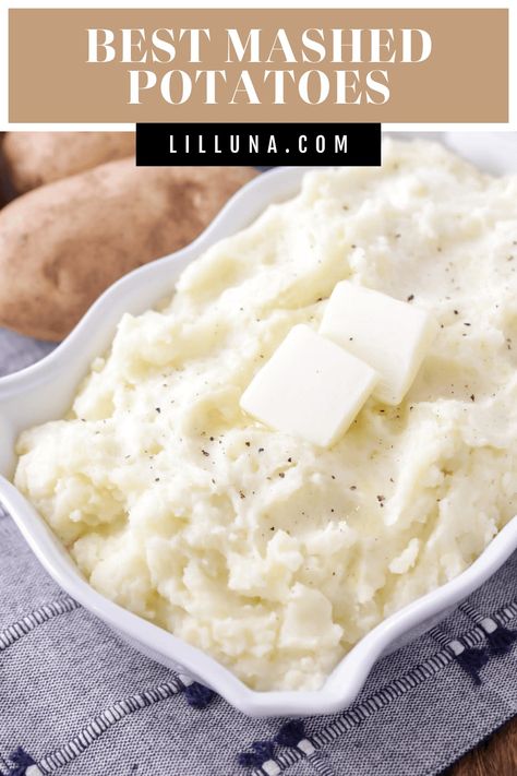 These buttery smooth BEST mashed potatoes are our go-to potato side dish for every dinner and holiday get-together. They're my FAVORITE!! #mashedpotatoes #potatorecipes #sidedish #thanksgivingsides #potatoes Christmas Dinner Side Dishes, The Best Mashed Potatoes, Christmas Dinner Sides, Potatoe Recipes, Creamy Pasta Bake, Potato Side Dish, Homemade Donuts Recipe, Best Mashed Potatoes, Creamed Potatoes