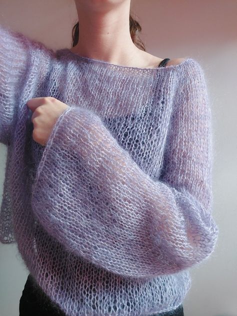 made it from 1yarn kid-silk 75%mohair 25%silk and 1 yarn of merino wool Silk Mohair Sweater Pattern, Mohair Wool Crochet, Mohair Yarn Crochet Projects, Mohair Knit Pattern, Mohair Crochet Ideas, Mohair Yarn Projects, Mohair Crochet Projects, Mohair Sweater Crochet, Mohair Sweater Outfit