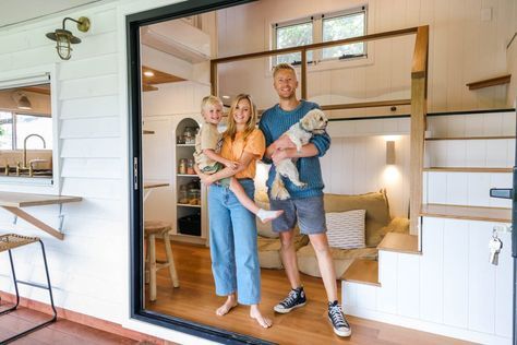 Australian Tiny House Design, Living Big In A Tiny House, Large Tiny House, Tiny House Stairs Ideas, Scandinavian Tiny House, Big Tiny House, Family Tiny House, Tiny Home Ideas, Tiny Designs