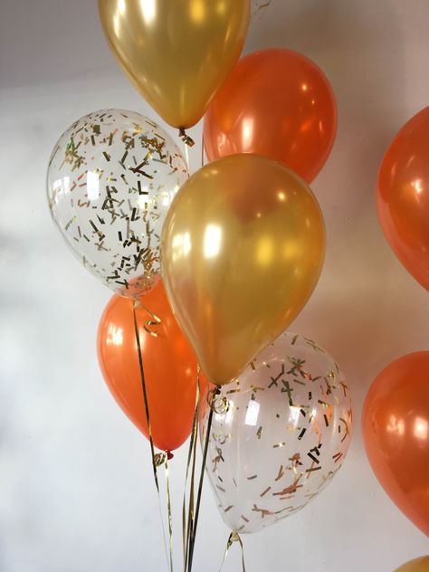 Orange And Gold Birthday Party, Orange And White Birthday Decorations, Orange Birthday Theme Ideas, Orange And Gold Birthday Decorations, Orange And White Party Decor, Orange And Gold Party Decor, Orange Birthday Aesthetic, Orange Balloon Decorations, Orange Birthday Decor