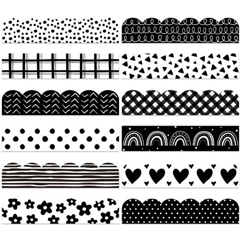 PRICES MAY VARY. You Will Get - 120pcs bulletin border stickers in 12 designs, each design contains 10pcs, sufficient quantity and rich styles can meet your different decoration needs. Boho Design - Our bulletin board stickers take boho as the theme, printed with boho rainbow, flower, heart, dot, plaid, etc., and all are colored in white and black, wonderful decoration supplies. Quality Material - Made of good material paper, durable and safe, easy to stick and peel, you can easily stick them on Boho Bulletin Board, Black Bulletin Boards, Bulletin Borders, Bulletin Board Borders, Beetle Juice, 3rd Grade Classroom, Rainbow Flower, Boho Design, Office Decoration