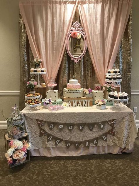 Amani's Aqeeqah | CatchMyParty.com Aqeeqah Party Ideas, Party Ideas Outdoor, Wake Ideas, Baby Birthday Decorations, Oval Nails, Pink Champagne, Catch My Party, Ideas Photo, Baby Birthday