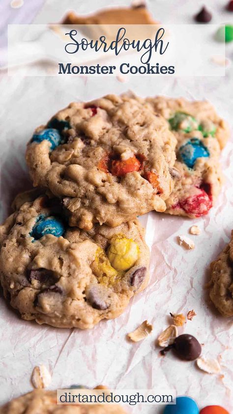 Sour Dough Cookie Recipe, Sourdough Discard Monster Cookies, Sourdough Recipes For Kids, Sourdough Cookie Recipe, Sourdough Monster Cookies, Sourdough Cookies Recipe, Sourdough Peanut Butter, Sourdough Cookies, Basic Chocolate Chip Cookies