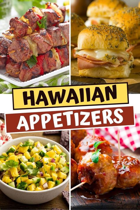 These Hawaiian appetizers are bright, vibrant, and fun! From onion dip to meatballs to pineapple bites, get a taste of the islands with these tasty bites. Luau Engagement Party Outfit, Luau Themed Appetizers, Hawaiin Party Finger Foods, Hawaiian Food Party Appetizers, Hawaiian Themed Food Appetizers, Hawaii Party Food Appetizers, Hawaiian Luau Party Food Sides, Hawaiian Themed Dinner, Hawaiin Party Ideas Food