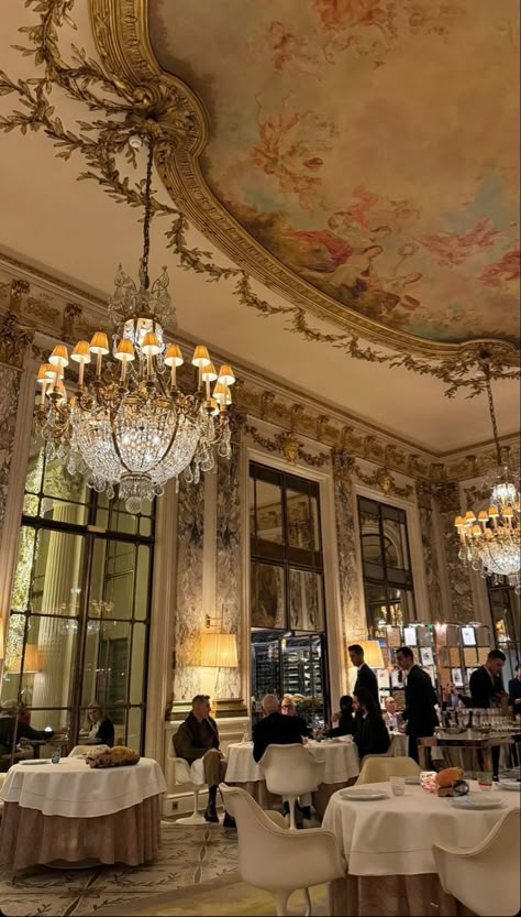 Paris Fancy Restaurant, France Restaurant Aesthetic, Ritz Paris Aesthetic, Aesthetic Fancy Restaurant, Fancy Hotel Aesthetic, Ritz Carlton Paris, Luxury Restaurant Aesthetic, Fancy Restaurant Aesthetic, Luxurious Gym