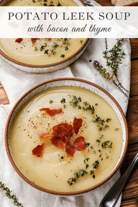 Potato Leek Soup with bacon Leek And Bacon Soup, Bacon Soup Recipes, Leek And Potato Soup, Leek And Potato, Soup With Bacon, Potato Bacon Soup, Irish Potatoes, Potato Leek, Bacon Potato