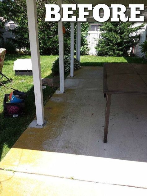 You'll be happy you saw this! Beach Patio Ideas, Yard Planning, Small Covered Patio, Homemade Garden, Concrete Patio Makeover, Patio Remodel, Power Wash, Cement Patio, Shade Sails