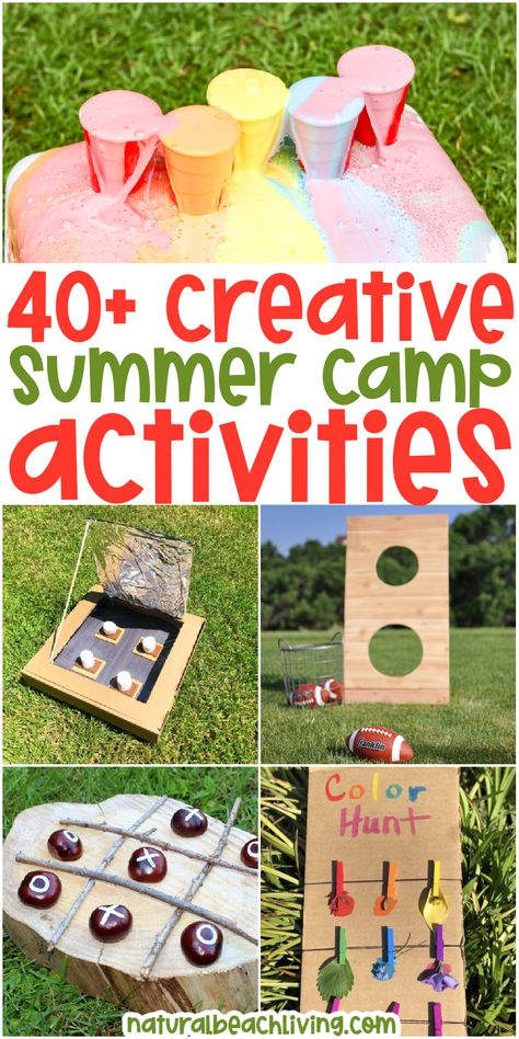 40+ Creative Summer Camp Activities for Kids - Natural Beach Living Summer Camp Activities For Kids, Easy Summer Activities, Camp Activities For Kids, Summer Bucket List For Kids, Camping Activites For Kids, Fun Summer Activities For Kids, Summer School Activities, Summer Camp Themes, School Age Activities