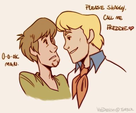 Freddy X Shaggy, Shaggy X Fred Fan Art, Freddie X Shaggy, Scooby Doo Shaggy X Fred, Fred X Shaggy, Fred Scooby Doo, Ship Drawings, Mystery Gang, Mystery Incorporated