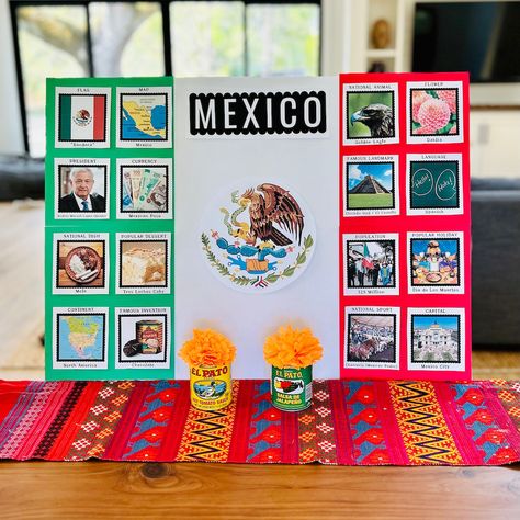 Culture Day Poster Ideas, Mexico Booth Ideas, Mexico School Project, Hispanic Heritage Projects, Mexico Activities, Tri Fold Poster Board, Tri Fold Poster, Mexico Crafts, Multicultural Activities