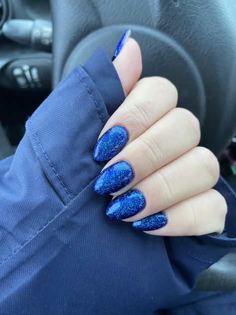 Dark Blue With Sparkles Nails, New Year Acrylic Nail Designs, Navy Blue Nails With Sparkles, Royal Blue Acrylic Nails Glitter Sparkle, Blue Glitter Nails Ideas, New Year Nails Design 2024 Blue, Blue Nails Sparkle Glitter, Sparky Blue Nails, Midnight Blue Sparkle Nails