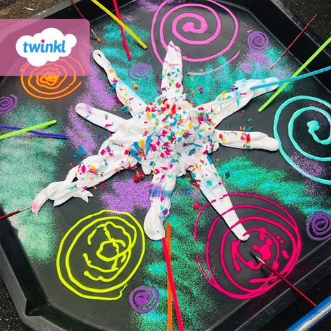 Create your own Bonfire Night sensory tuff tray activity like Rebecca. All you need is shaving foam and paint to set it up. Why not add some Bonfire Night topic word cards to enhance your children's learning? Visit the Twinkl website to download and find more ideas for teaching Bonfire Night. #bonfirenight #fireworks #bonfire #craftsforkids #crafts #teaching #teacher #teachingresources #twinkl #twinklresources #homeschooling #school #classroomideas #parents #tufftray #tuffspot #tufftrayideas Bonfire Night Kids, Diwali Eyfs, Diwali Facts, Bonfire Night Activities, Bonfire Night Crafts, Fireworks Craft For Kids, Tuff Tray Ideas, Diwali Fireworks, Diwali Activities