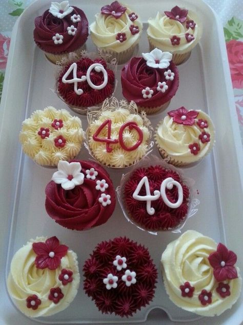 Ruby wedding anniversary cupcakes Wedding Anniversary Cupcakes, 40th Wedding Anniversary Party Ideas, Ruby Wedding Cake, 40th Wedding Anniversary Cake, 40th Anniversary Ideas, Anniversary Cupcakes, 70th Wedding Anniversary, 40th Anniversary Party, Wedding Anniversary Cakes