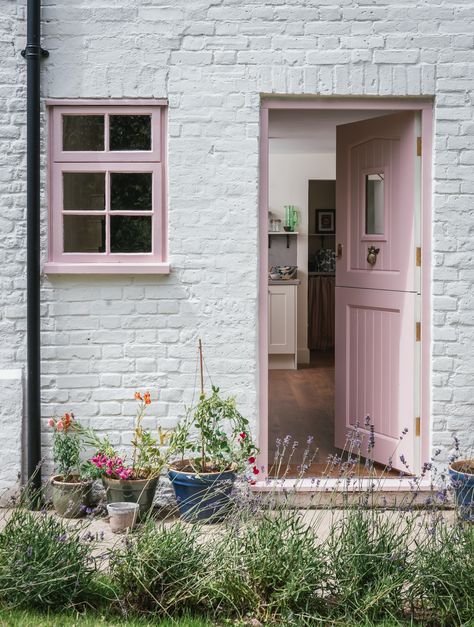 Inside an historic picture-perfect English cottage | Homes & Gardens Cottage Entrance, Home Dates, Pink Front Door, Cottage Bathroom Ideas, British Cottage, English Country Cottage, Cottage Door, Lifestyle Shoot, Pink Cottage