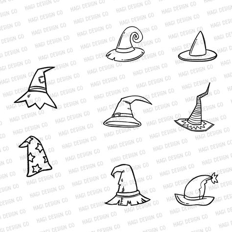 Simple Witch Hat Drawing, Tiny Witch Hat Tattoo, Witch Hat Sketch, Wizard Hat Drawing Reference, How To Draw A Witch Hat, Which Hat Drawing, Wizard Hat Tattoo, Witch Hat Drawing Reference, Witches Hat Drawing