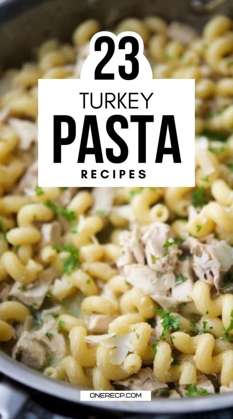 Discover 23 turkey pasta recipes that combine the rich flavors of turkey with a variety of pasta dishes. From creamy Alfredo to tangy marinara, these recipes offer delicious and comforting meals perfect for any night of the week. Turkey Mushroom Pasta, Pasta With Turkey Meat, Leftover Turkey Spaghetti, Turkey Alfredo Pasta, Ground Turkey Alfredo, Creamy Turkey Pasta, Turkey Pasta Recipes, Turkey Alfredo, Ground Turkey Pasta Recipes