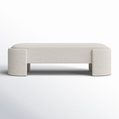 Sleek + chic. This upholstered bedroom bench features a modern sled leg design, perfect for seating two. Upholstered in cozy boucle fabric, it effortlessly elevates your space. This bench seats a crowd, so gather some friends. AllModern Granduca Upholstered Bench in Off-White | Size 16" H X 54" W X 18" D Modern Bed Bench, Upholstered Bench With Back, Fun Objects, Bookshelves With Tv, Upholstered Bench Bedroom, Curved Bed, Bench With Back, Upholstered Bedroom, Bench Seats