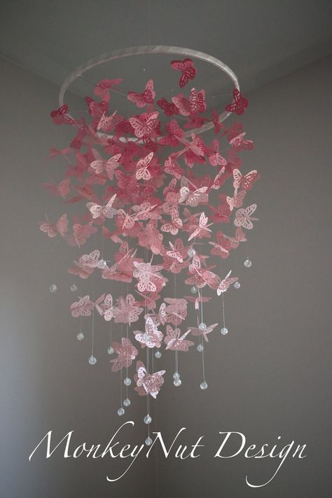 Pink ombré butterfly mobile/blush Butterfly Chandelier | Etsy Baby Mobile Cricut, Pink Butterfly Nursery Baby Girl, Crib Chandelier, Pink Butterfly Room, Enchanted Forest Nursery Girl, Butterfly Themed Room, Pink Butterfly Nursery, Baby Nursery Girl, Butterfly Chandeliers