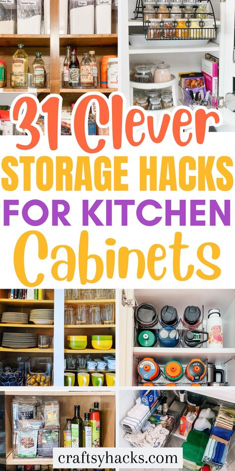 Declutter and organize your kitchen with these brilliant kitchen cabinet organization suggestions! Get inspired by our kitchen organization tips to enhance your kitchen storage space and functionality. Enjoy this decluttering inspiration. Organize Storage Containers Kitchen, Pantry In Cabinets Organization, Utensil Storage In Cabinet, How To Organize A Deep Corner Kitchen Cabinet, Organization Of Kitchen Cabinets, Upper Kitchen Cabinet Storage Ideas, Kitchen Top Storage, How To Best Organize Kitchen Cabinets, Organize Kitchen Without Pantry