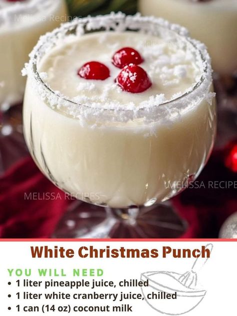 White Christmas Punch, Chocolate Punch, Christmas Beverages, Christmas Drinks Recipes, White Cranberry Juice, Alcoholic Desserts, Alcholic Drinks, Christmas Punch Recipes, Punch Drinks