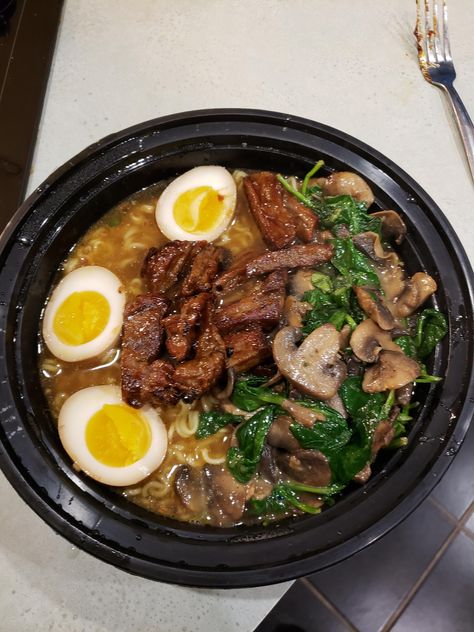 [Homemade] Ramen with Kalbi Steak mushrooms spinach and homemade ajitsuke tamago. Kalbi Steak, Ajitsuke Tamago, Steak Mushrooms, Homemade Ramen, Easy Healthy Meal Prep, Food Babe, Food Therapy, Delicacy Food, Yummy Comfort Food