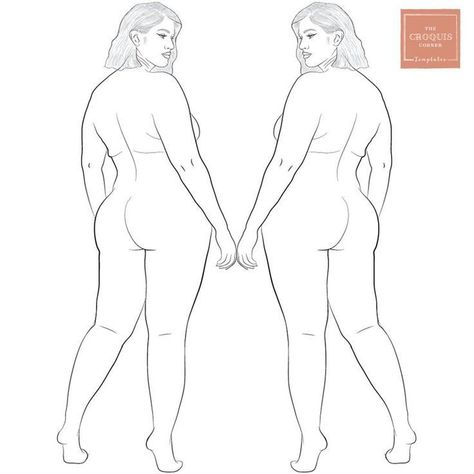 Plus Size Woman Drawing, Plus Size Croquis, Chubby Drawing, Procreate Templates, Glasses Sketch, Body Templates, Figure Template, Back Pose, Realistic Fashion