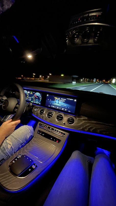 Night Drive Aesthetic, Drive Aesthetic, C 63 Amg, Luxury Couple, Dream Cars Mercedes, Interior Led Lights, Night Drive, Late Night Drives, Car Goals