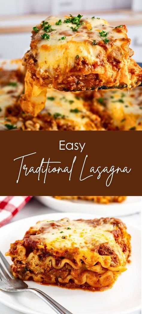 Easy Traditional Lasagna Lasagna Easy Recipe, Traditional Lasagna Recipe, Make Ahead Lasagna, Chicken Alfredo Lasagna Recipe, Nutritional Recipes, Italian Dinners, Beef Casseroles, Affordable Meals, December Ideas