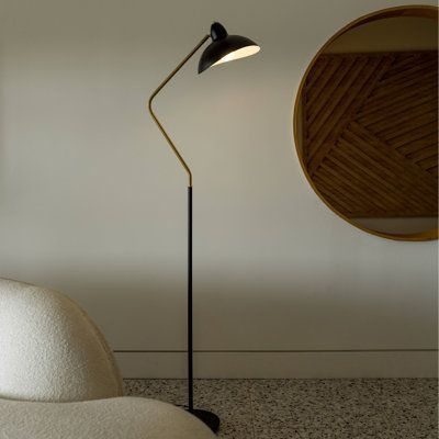 Add a modern touch to any room with the Brightech Swoop. This 69-inch standing floor lamp is perfect for mid-century modern, retro, industrial, or farmhouse décor. Its 10-inch base and adjustable head make it ideal for any living room, bedroom, or home office. Plus, it's compatible with smart home devices like Alexa, Google Home Assistant, and Apple HomeKit. The Swoop also features a 9.5-watt, 800-lumen LED bulb that lasts up to 20, 000 hours (20 years at 3 hours daily usage). It's energy-effici Floor Lamp With Shade, Floor Lamps Living Room Ideas Modern, Living Room Lamps Floor, Modern Floor Lamps Bedroom, Living Room Lamp Ideas, Midcentury Modern Lamp, Office Floor Lamp, Podcast Room, Mid Century Modern Floor Lamp