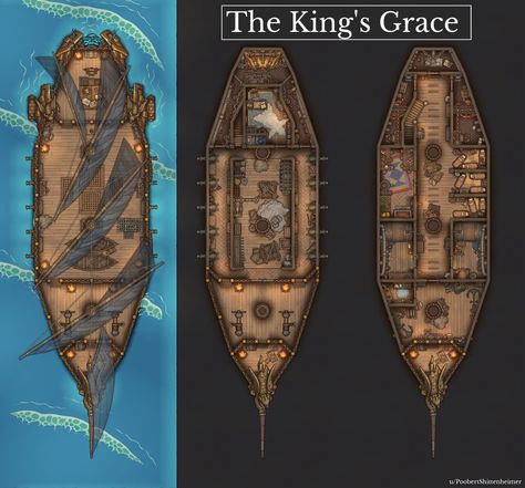 Dnd Ship Battle Map, Medieval Ship, Navi A Vela, Ship Map, Dnd World Map, Building Map, Map Making, Fantasy World Map, Tabletop Rpg Maps