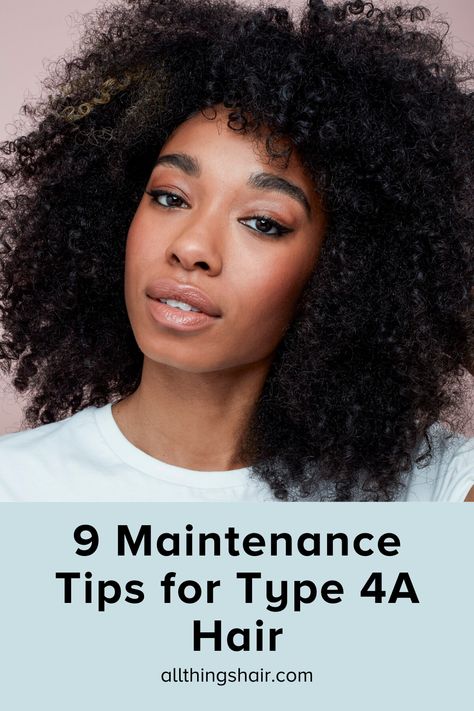 If you’ve just discovered you have type 4A hair and want to know how to care of it, keep scrolling to see all the healthy hair habits you should follow now, for the best 4A curls ever. #4ahair #type4ahair #type4a #naturalhair 4 A Hair Type, Natural Curly Fro For Black Women, Type 4a Hairstyles, 4a Curly Hair Routine, Hairstyles For 3c Natural Hair, Type 4a Hair, 4a Curly Hairstyles, 4a Curly Hair, 4a Curls