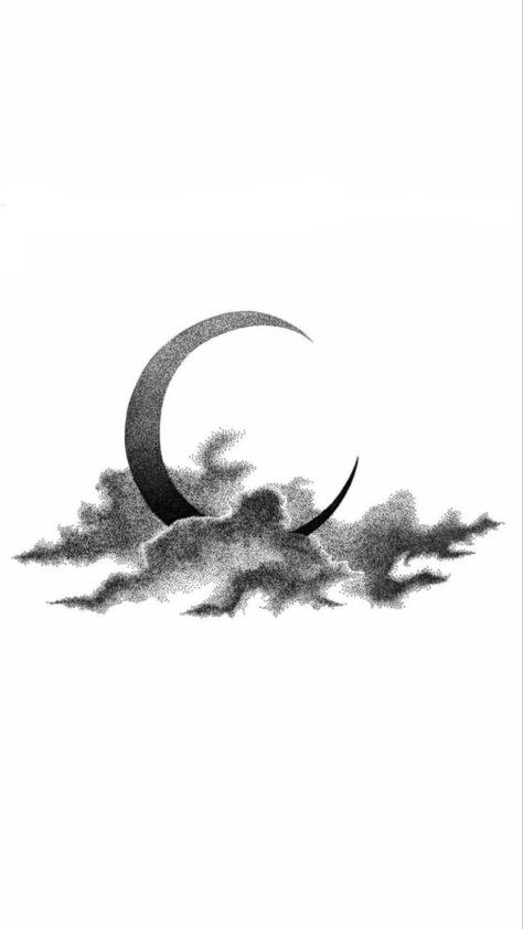 Crescent Moon Tattoo With Clouds, Moon Shadow Tattoo, Crescent Moon Design Art, Moon Light Tattoo, Minimal Tattoo Finger, Moon Coverup Tattoo, Moon Night Tattoo, Moon Sky Tattoo, Men Moon Tattoo