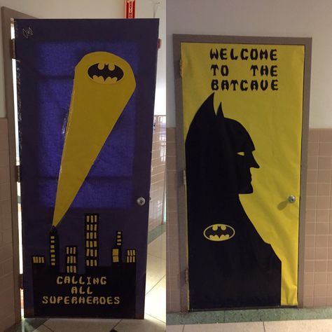 Batman Door Decorations Classroom Themes, Batman Door Decorations, Batman Bulletin Board, Super Hero Door Decorations Classroom, Batman Classroom, Superhero Classroom Door, Superhero Door, Superhero School, Batman Decor