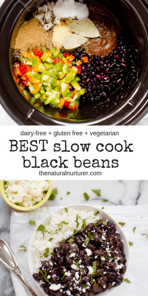 Black Beans Recipe, Beans In Crockpot, Slow Cooker Beans, Slow Cooker Black Beans, Vegan Slow Cooker, Vegetarian Gluten Free, Vegetarian Crockpot Recipes, Black Bean Recipes, Cooking Black Beans