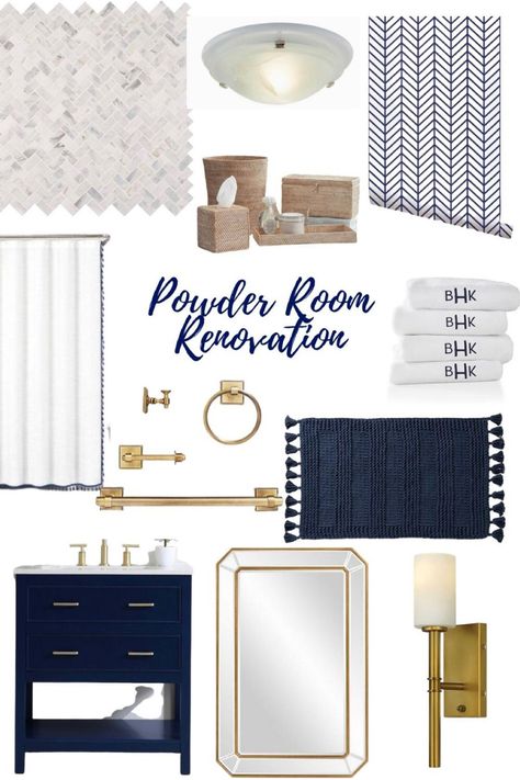 Eternal D’or Quartz Countertop, Blue Powder Room Ideas, Bathroom Vanity Decor Ideas, Vanity Decor Ideas, Navy Blue Bathroom Decor, Blue Powder Room, Navy Bathroom Decor, Ideas For Interior Design, Navy Blue Bathrooms