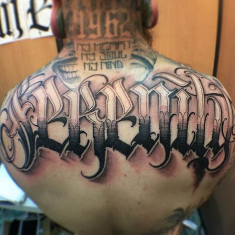 By Big Meas #InkedMagazine #Letteringtattoo #tattoos #tattoo #font #lettering Lettering Tattoos, Tattoo Fonts Alphabet, Chicano Lettering, Tattoo Lettering Styles, Chicano Tattoos, Samoan Tattoo, Tattoo Lettering Fonts, Bad Tattoos, Tattoo Desings