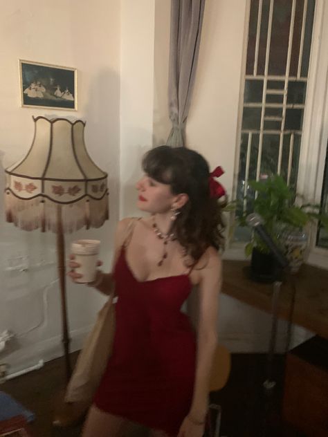 Dark Red Dress Casual, Red Dress Aesthetic Casual, Little Red Dress Aesthetic, Coquette Red Dress, Dakota Warren Poetry, Wine Red Clothes, Red Coquette Dress, Dark Red Coquette Outfits, Wine Stained Dress