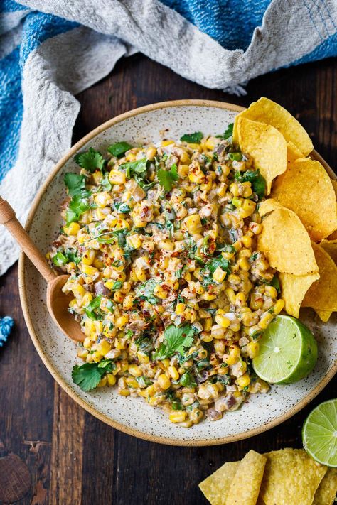 Recipe For Mexican Corn, Corn Esquites, Corn Jalapeno, Creamy Corn Dip, Mexican Corn Recipes, Mexican Side, Feasting At Home, Mexican Corn Salad, Mexican Side Dishes