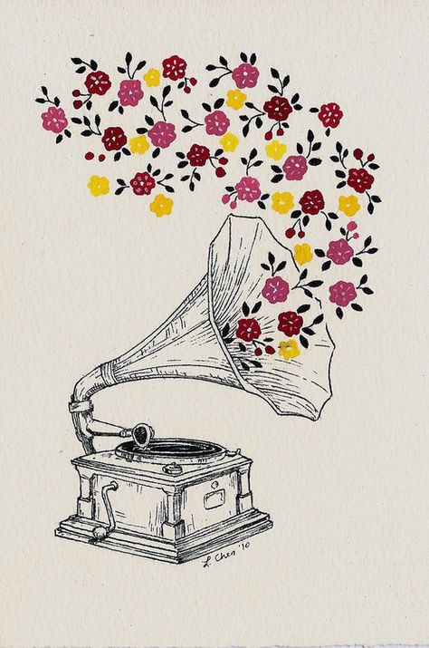 Found on www.flickr.com via Tumblr Drawing Eyes, Music Drawings, Illustration Blume, Plant Drawing, Ink Drawings, Art And Illustration, Love Drawings, Sleeve Tattoo, Flower Illustration