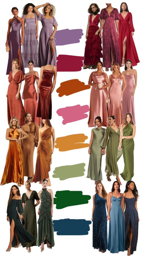 Jewel tone fall bridesmaids dresses color palate wedding planning Fall Bridesmaids Dresses, Fall Bridesmaid Dress Colors, Jewel Tone Wedding Colors, Jewel Tone Bridesmaid, Slip Bridesmaids Dresses, Bridesmaid Dresses Color Palette, Bridesmaid Color Palette, Jewel Tone Color Palette, Fall Bridesmaids