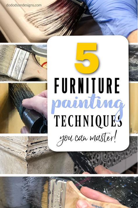 Learn these 5 furniture painting techniques and start updating those wood dressers you've been saving for the right ideas. DIY tutorials on the blog. via @dododsondesigns Chippy Paint Technique, Wood Dressers, Chalk Paint Techniques, Faux Painting Techniques, Chalk Paint Furniture Diy, Hand Painted Dressers, Painting Wood Furniture, Furniture Fix, Furniture Painting Techniques